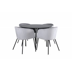 Silar Dining Table - Round 100 cm - Black Melamine / Black Legs+Berit Chair - Black / Light Grey Velvet_4