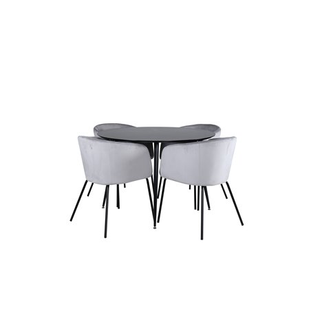 Silar Dining Table - Round 100 cm - Black Melamine / Black Legs+Berit Chair - Black / Light Grey Velvet_4