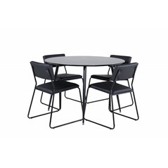 Silar Dining Table - Round 100 cm - Black Melamine / Black Legs+Kenth Chair - Black / Black PU_4