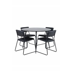 Silar Dining Table - Round 100 cm - Black Melamine / Black Legs+Kenth Chair - Black / Black PU_4