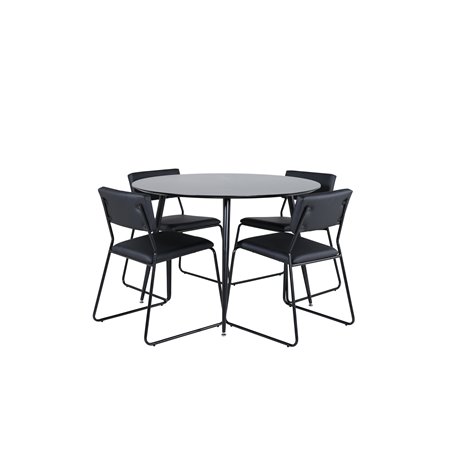 Silar Dining Table - Round 100 cm - Black Melamine / Black Legs+Kenth Chair - Black / Black PU_4