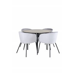 Silar Dining Table - Round 100 cm - "Wood Look" Melamine / Black Legs+Berit Chair - Black / Light Grey Velvet_4