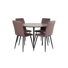 Silar Dining Table - Round 100 cm - "Wood Look" Melamine / Black Legs+Windu Lyx Chair - Black / Brown Micro Fibre_4