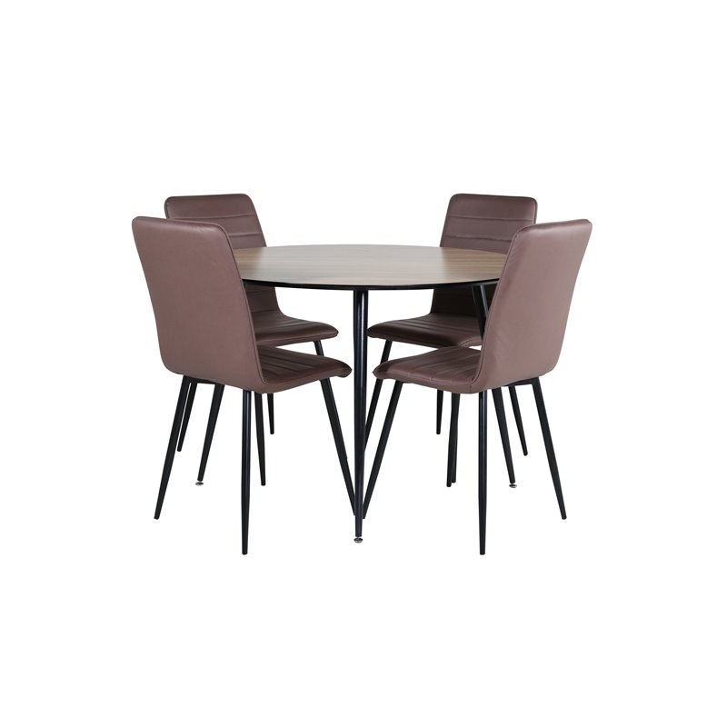 Silar Dining Table - Round 100 cm - "Wood Look" Melamine / Black Legs+Windu Lyx Chair - Black / Brown Micro Fibre_4