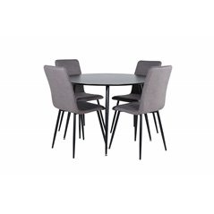 Silar Dining Table - Round 100 cm - Black Melamine / Black Legs+Windu Lyx Chair - Black / Grey Micro Fibre_4