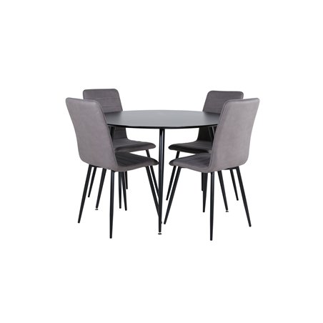 Silar Dining Table - Round 100 cm - Black Melamine / Black Legs+Windu Lyx Chair - Black / Grey Micro Fibre_4