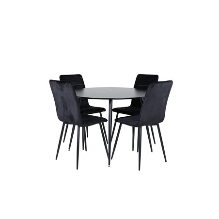 Silar Dining Table - Round 100 cm - Black Melamine / Black Legs+Windu Lyx Chair - Black / Black Velvet_4