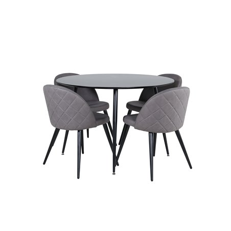 Silar Dining Table - Round 100 cm - Black Melamine / Black Legs+Velvet Stitches Chair - Black / Grey Micro Fibre_4