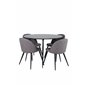 Silar Dining Table - Round 100 cm - Black Melamine / Black Legs+Velvet Stitches Chair - Black / Grey Micro Fibre_4