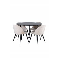 Silar Dining Table - Round 100 cm - Black Melamine / Black Legs+Velvet Stitches Chair - Black / Beige Velvet_4