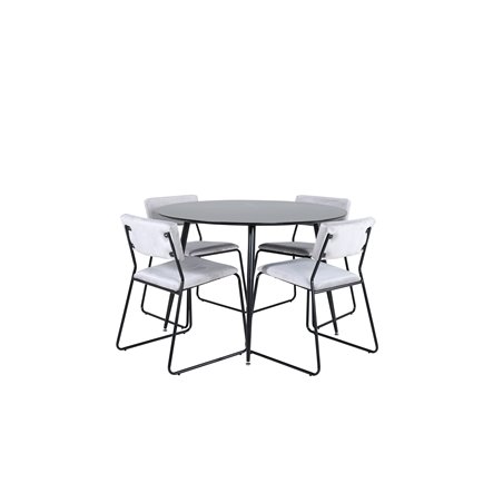 Silar Dining Table - Round 100 cm - Black Melamine / Black Legs+Kenth Chair - Black / Light Grey Velvet_4