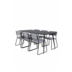 Silar Dining Table - 180 cm - Black Melamine / Black Legs+Kenth Chair - Black / Light Grey Velvet_6