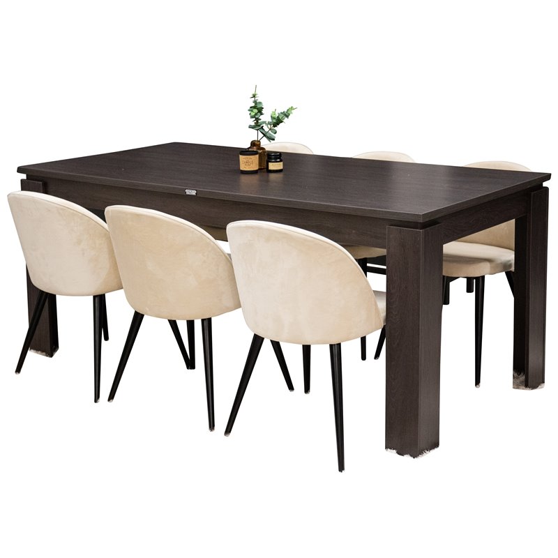 Lind Dining Table 180*90*H78 - Black Oak, Velvet Dining Chair - Beige / Black_6