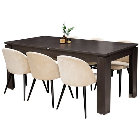 Lind Dining Table 180*90*H78 - Black Oak, Velvet Dining Chair - Beige / Black_6