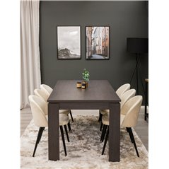 Lind Dining Table 180*90*H78 - Black Oak, Velvet Dining Chair - Beige / Black_6