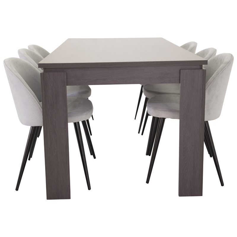 Lind Dining Table 180*90*H78 - Black Oak, Velvet Dining Chair Corduroy - Light Grey / Black_6