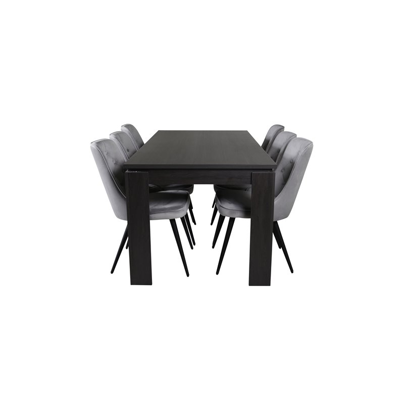 Lind Dining Table 180*90*H78 - Black Oak, Velvet Deluxe Dining Chair - Light Grey / Black_6