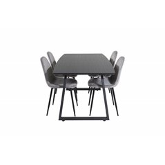 Inca Extentiontable - Black top / black Legs, Polar Dining Chair - Black legs / Light Grey Velvet (ersätter 19902-885)_4