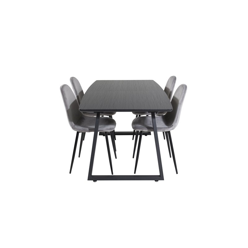 Inca Extentiontable - Black top / black Legs, Polar Dining Chair - Black legs / Light Grey Velvet (ersätter 19902-885)_4