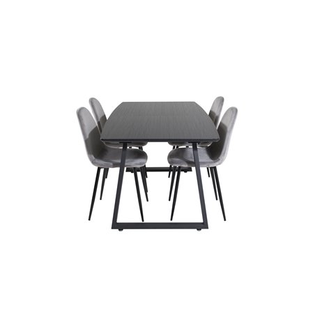 Inca Extentiontable - Black top / black Legs, Polar Dining Chair - Black legs / Light Grey Velvet (ersätter 19902-885)_4