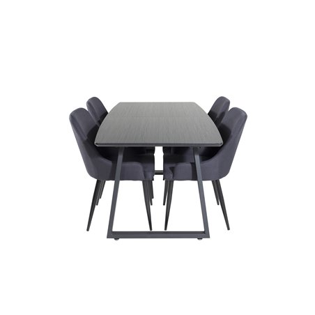 Inca Extentiontable - Black top / black Legs, Plaza Dining Chair - Black Legs - Black Fabric_4