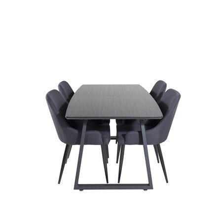 Inca Extentiontable - Black top / black Legs, Plaza Dining Chair - Black Legs - Black Fabric_4