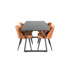 Inca Extentiontable - Black top / black Legs, Velvet Dining Chair - Orange / Black_4