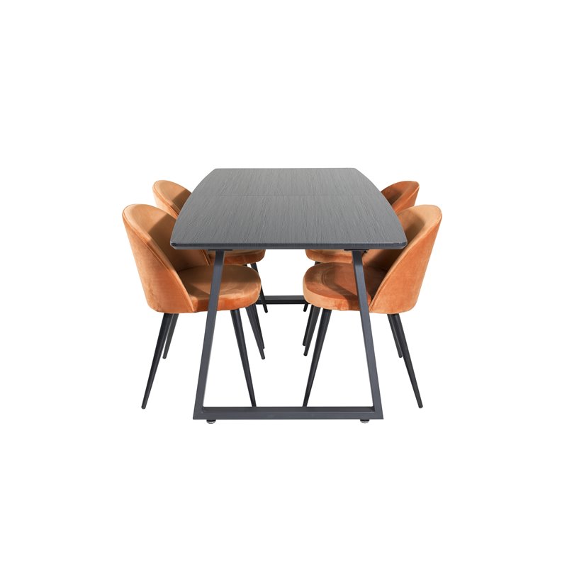 Inca Extentiontable - Black top / black Legs, Velvet Dining Chair - Orange / Black_4