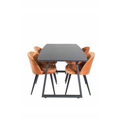 Inca Extentiontable - Black top / black Legs, Velvet Dining Chair - Orange / Black_4