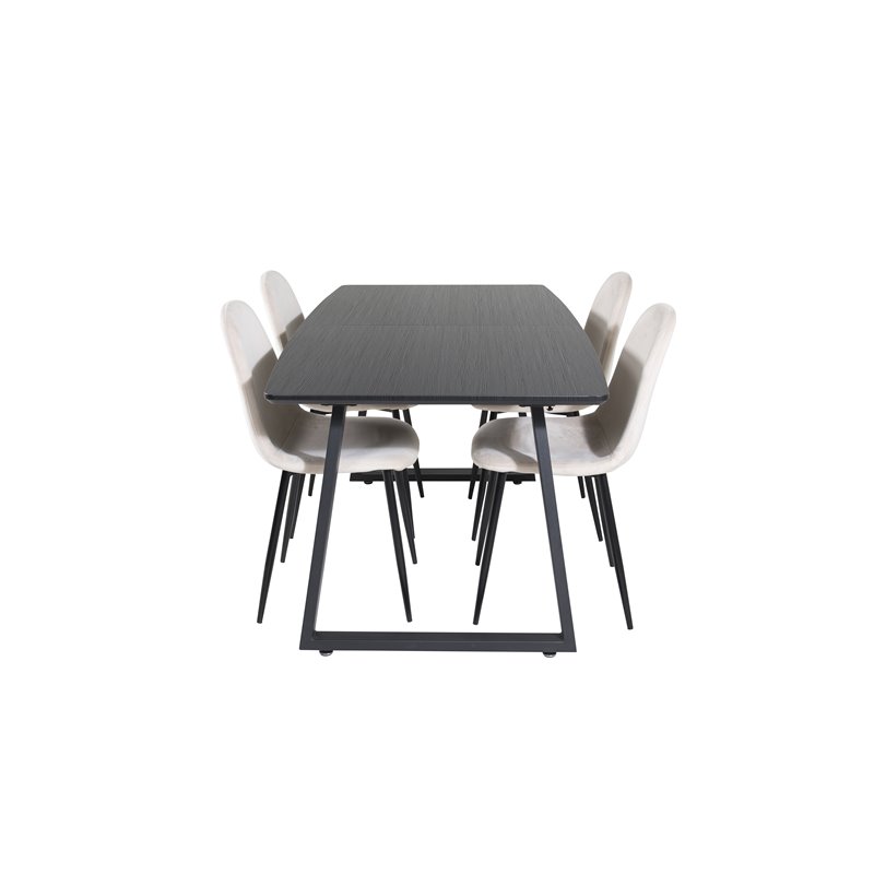 Inca Extentiontable - Black top / black Legs, Polar Dining Chair- Black legs / Beige Velvet (ersätter 19902-880)_4