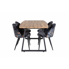 Inca Dining Table - 160/200*85*H75 - Oak / Black, Velvet Dining Chair -  Black Flower fabric_4