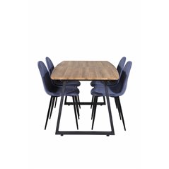 Inca Dining Table - 160/200*85*H75 - Oak / Black, Polar Dining Chair - Black Legs - Blue Fabric_4