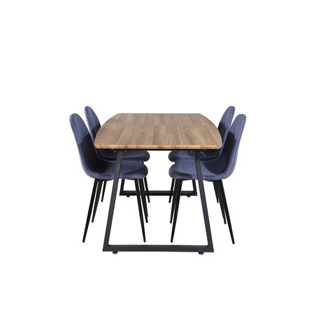 Inca Dining Table - 160/200*85*H75 - Oak / Black, Polar Dining Chair - Black Legs - Blue Fabric_4