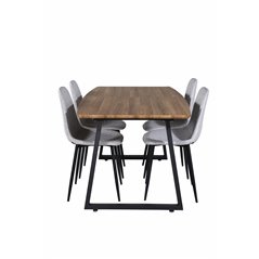 Inca Dining Table - 160/200*85*H75 - Oak / Black, Polar Diamond Dining Chair - Black Legs - Grey Fabric_4