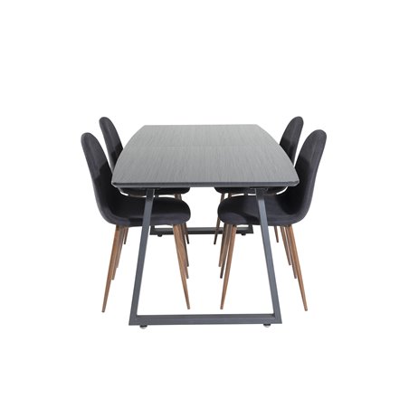 Inca Extentiontable - Black top / black Legs, Polar Dining Chair - Walnut Legs - Black Fabric_4