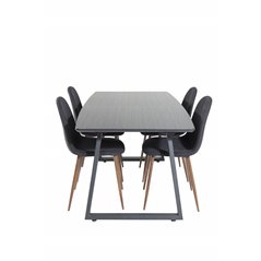 Inca Extentiontable - Black top / black Legs, Polar Dining Chair - Walnut Legs - Black Fabric_4