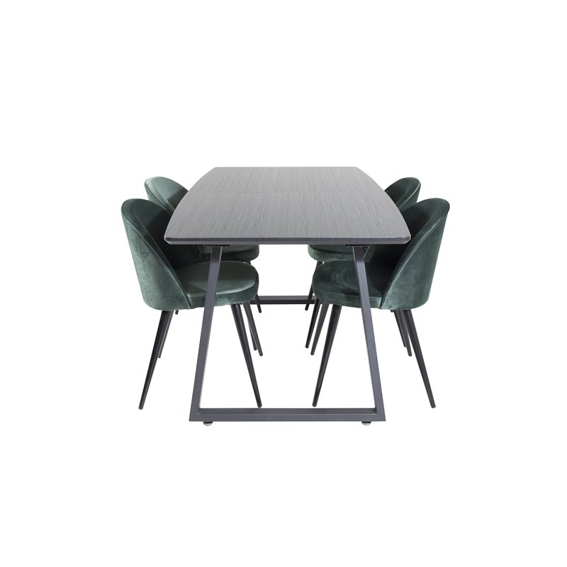 Inca Extentiontable - Black top / black Legs, Velvet Dining Chair - Green / Black_4