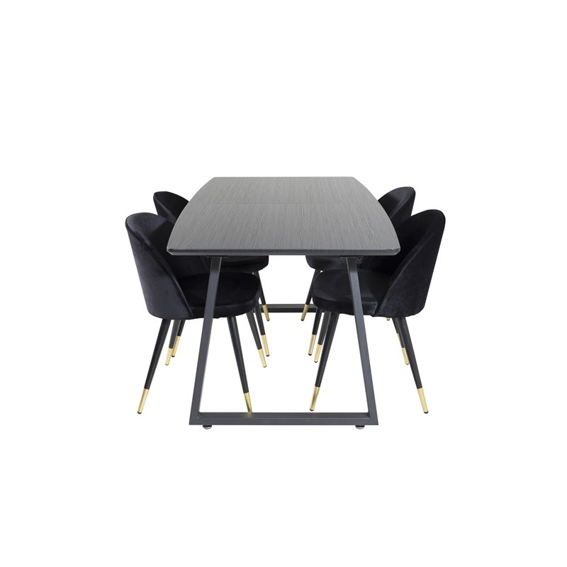 Inca Extentiontable - Black top / black Legs, Velvet Dining Chair Brass - Black / Black_4