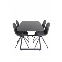 Inca Extentiontable - Black top / black Legs, Polar Dining Chair with Spin function - black Legs - Black PU - Black Stitches_4