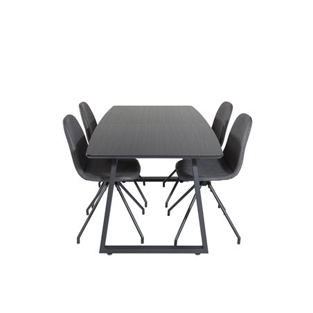 Inca Extentiontable - Black top / black Legs, Polar Dining Chair with Spin function - black Legs - Black PU - Black Stitches_4