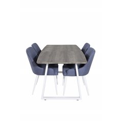 Inca Extentiontable - grey "oak"  / white Legs, Plaza Dining Chair - White Legs - Blue Fabric_4