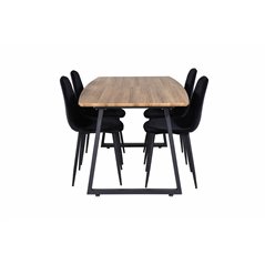 Inca Dining Table - 160/200*85*H75 - Oak / Black, Polar Diamond Dining Chair - Black Legs - Black Velvet_4