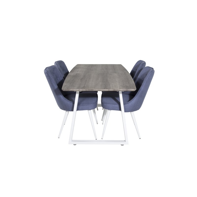 Inca Extentiontable - grey "oak"  / white Legs, Velvet Deluxe Dining Chair - White Legs - Blue Fabric_4