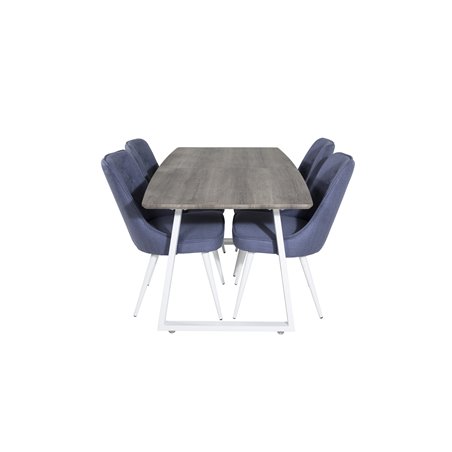 Inca Extentiontable - grey "oak"  / white Legs, Velvet Deluxe Dining Chair - White Legs - Blue Fabric_4