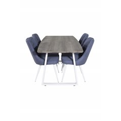 Inca Extentiontable - grey "oak"  / white Legs, Velvet Deluxe Dining Chair - White Legs - Blue Fabric_4