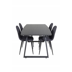 Inca Extentiontable - Black top / black Legs, Polar Dining Chair - Black Legs - Black Fabric_4