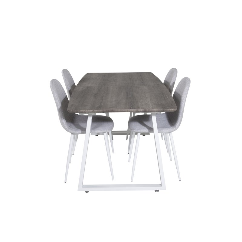 Inca Extentiontable - grey "oak"  / white Legs, Polar Dining Chair - White Legs - Light Grey Fabric_4