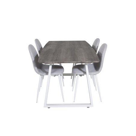 Inca Extentiontable - grey "oak"  / white Legs, Polar Dining Chair - White Legs - Light Grey Fabric_4