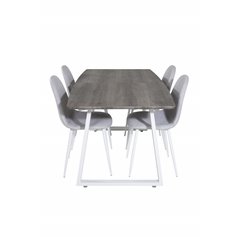 Inca Extentiontable - grey "oak"  / white Legs, Polar Dining Chair - White Legs - Light Grey Fabric_4