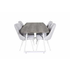 Inca Extentiontable - grey "oak"  / white Legs, Velvet Deluxe Dining Chair - White Legs - Light Grey Fabric_4